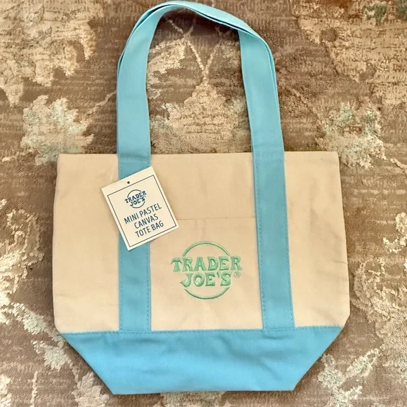 Trader Joe’s Mini Pastel Canvas Tote Bag in Pastel Blue - Picture 2 of 3